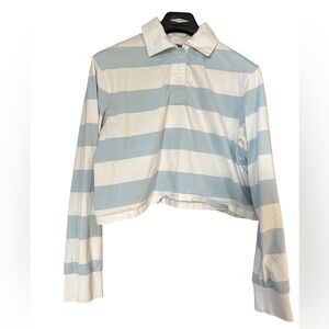 Brunette The Label Light Blue and White Cropped Polo Shirt Size S
